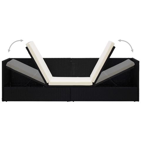 Lettino da Giardino con Cuscini in Polyrattan Nero - Foto 2