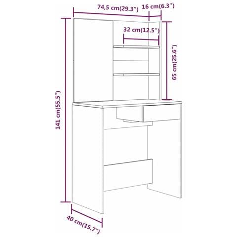 Toeletta Con Specchio Bianco Lucido 74,5x40x141 Cm - Foto 13