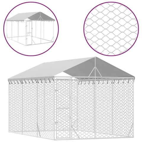 Cuccia Cani Da Esterno Tetto Argento 3x4,5x2,5m Acciaio Zincato - Foto 1