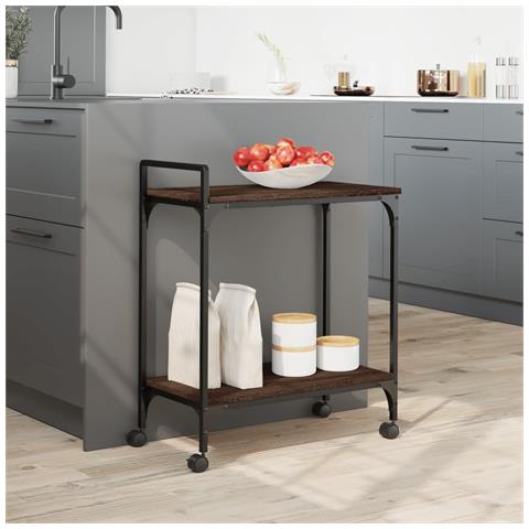 Carrello Cucina Rovere Marrone 60,5x31x72,5cm Legno Multistrato - Foto 3