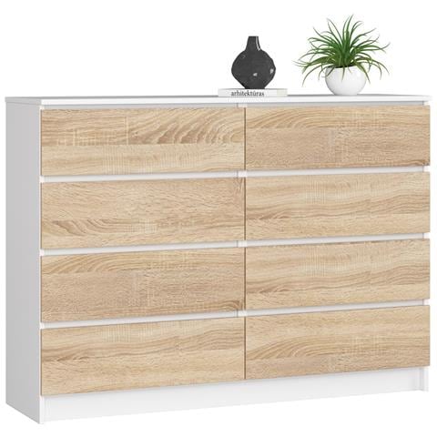 Cassettiera K140, 8 cassetti, 138x40x99 cm, Colore Bianco e Sonoma Quercia - Foto 1