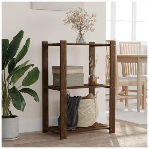 Scaffale A 3 Livelli Marrone 60x38x90 Cm In Legno Di Pino - Foto 1