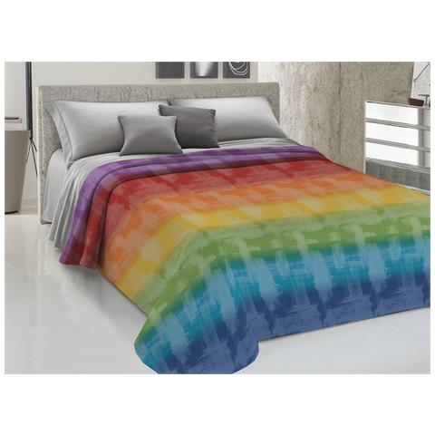 Copriletto Piquet Primavera Estate 100% Cotone Disegno Arcobaleno Singolo Multicolore - Foto 1