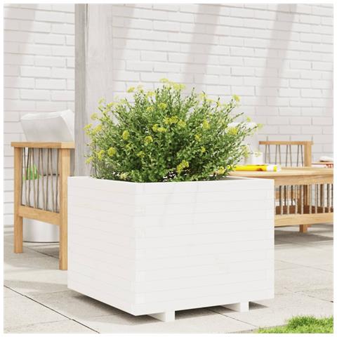 Fioriera Da Giardino Bianca 60x60x49,5cm Legno Massello Di Pino - Foto 3