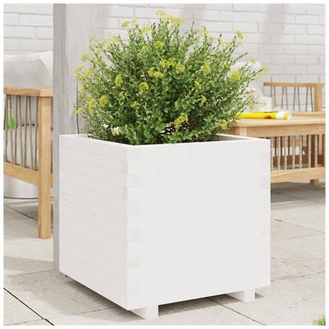 Fioriera Da Giardino Bianca 60x60x49,5cm Legno Massello Di Pino - Foto 1