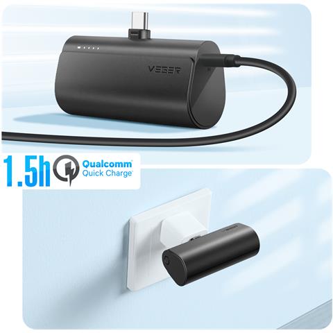 Mini Caricatore Esterno 5000mah Connettore Usb-c Power Delivery 20w, Nero - Foto 2