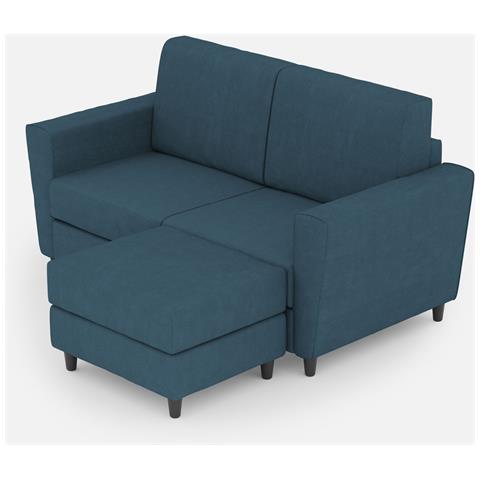 Divano Yasel 2 Posti (due Sedute Da 60cm) + Pouf Misure Esterne L. 152 P. 155 Colore Avio - Foto 1