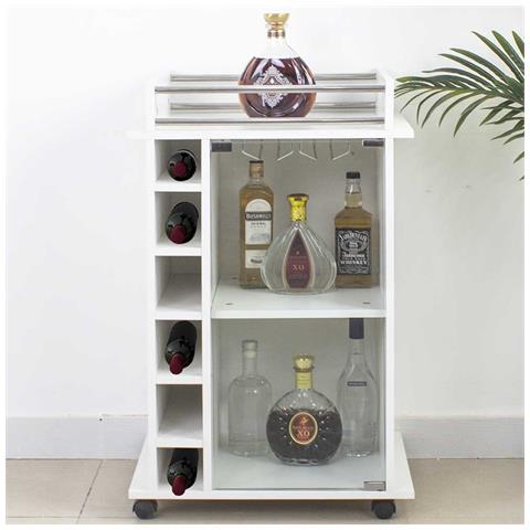 Mobile Bar Cantinetta Bottiglie Vino Legno Cantina 6 Posti Porta Calici Bianco - Foto 1