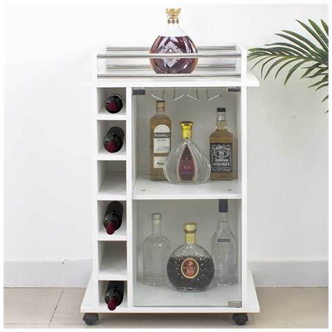 Mobile Bar Cantinetta Bottiglie Vino Legno Cantina 6 Posti Porta Calici Bianco - Foto 4