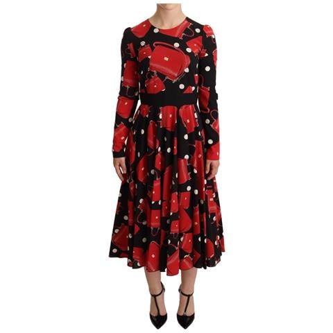 Abito Midi Svasato Con Stampa Borsa Sicily Nera - It38-xs - Foto 1