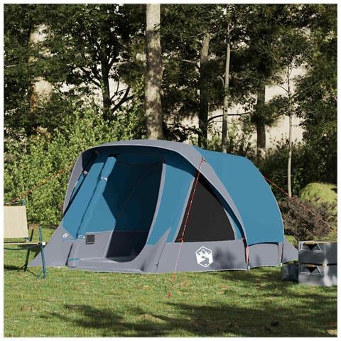 Tenda da Campeggio a Cabina per 4 Persone Blu Impermeabile - Foto 1