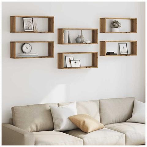 Mensole Parete A Cubo 6 Pz Artigianale 30x15x30 Cm Truciolato - Foto 3