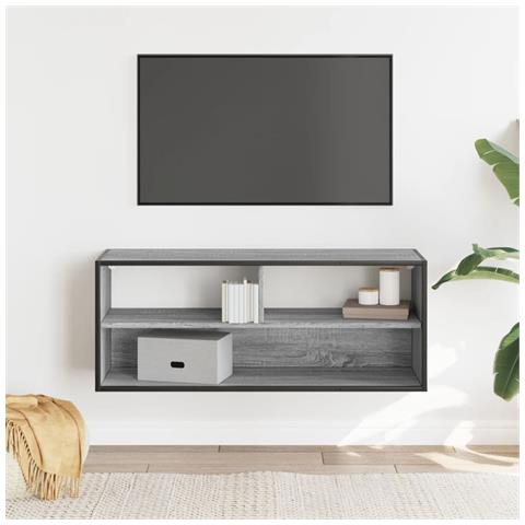 Mobile Tv Grigio Sonoma 100x31x39,5cm Legno Multistrato Metallo - Foto 3