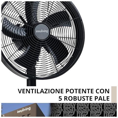 Ventilatore Metallo da Tavolo INN-530B, Diametro 35 cm, 3 Velocità, Modalità Oscillazione, Struttura Robusta Metallo Nero, Inclinazione Regolabile 35W - Foto 2