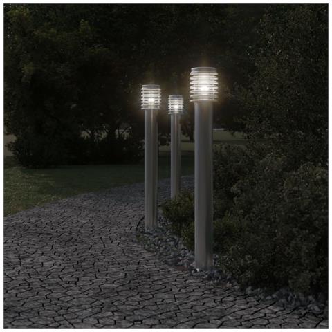Lusso Casadino -  Lampade Da Terra Esterni Con Presa 3 Pz Argento 110 Cm Acciaio - Foto 2
