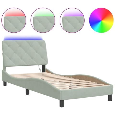 Lusso Casadino - Giroletto Con Led Senza Materasso Grigio Chiaro 80x200 Cm In Velluto - Foto 1