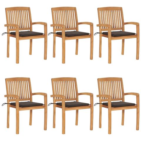 Sedie Da Giardino Impilabili Con Cuscini 6 Pz Massello Di Teak - Foto 2