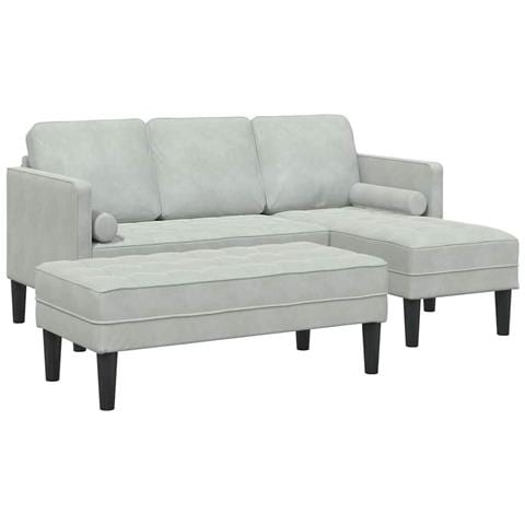 Divano da Giardino  con Panchina e Cuscini a Forma di L in Velluto Grigio Chiaro, Divano a 3 Posti  con Chaise a forma di L in Velluto Grigio Chiaro 160 cm, Panchina  Grigio Chiaro 113 cm in Velluto - Foto 1