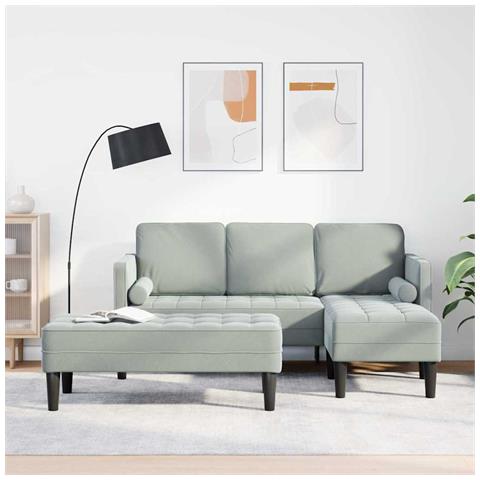 Divano da Giardino  con Panchina e Cuscini a Forma di L in Velluto Grigio Chiaro, Divano a 3 Posti  con Chaise a forma di L in Velluto Grigio Chiaro 160 cm, Panchina  Grigio Chiaro 113 cm in Velluto - Foto 2