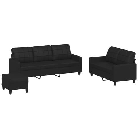 Set di Divani 3 pz con Cuscini Nero in Similpelle - Foto 1