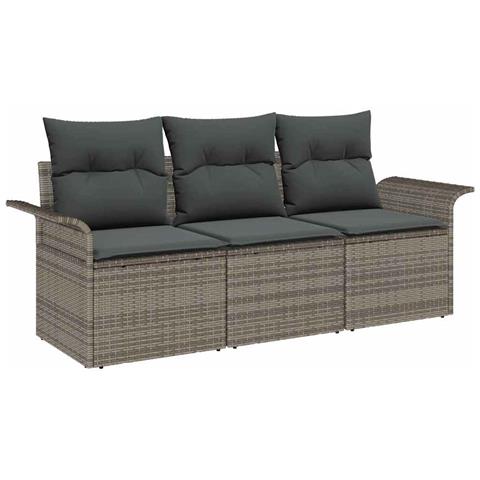 Set Divano da Giardino a 3 Pezzi con Cuscini Grigio Rattan Sintetico - Foto 1
