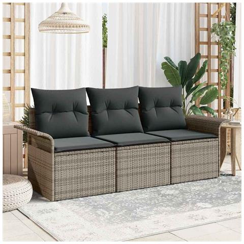 Set Divano da Giardino a 3 Pezzi con Cuscini Grigio Rattan Sintetico - Foto 2