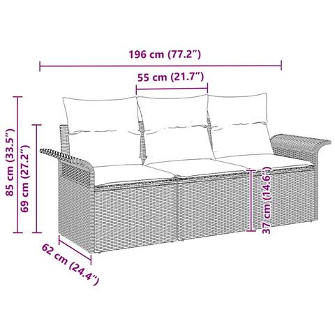 Set Divano da Giardino a 3 Pezzi con Cuscini Grigio Rattan Sintetico - Foto 9