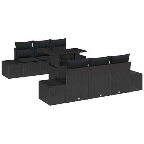 Set Divano da Giardino in 7 Pezzi con Cuscini in Polyrattan Nero - Foto 1