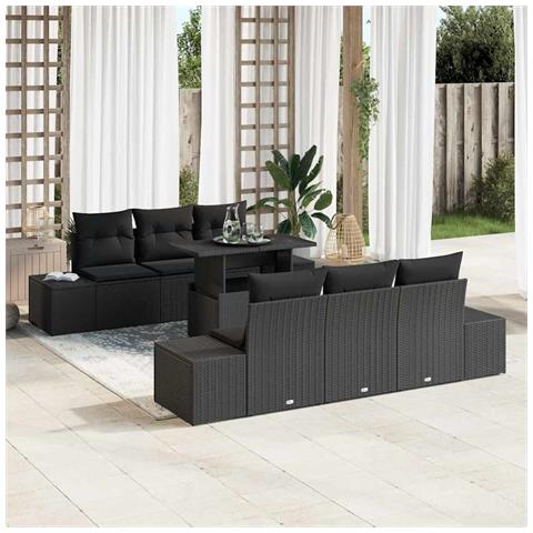 Set Divano da Giardino in 7 Pezzi con Cuscini in Polyrattan Nero - Foto 2