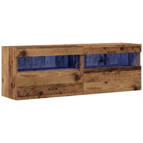 Armadi da muro per TV con luci LED 2 pezzi in legno antico 60x30x40 cm - Foto 1