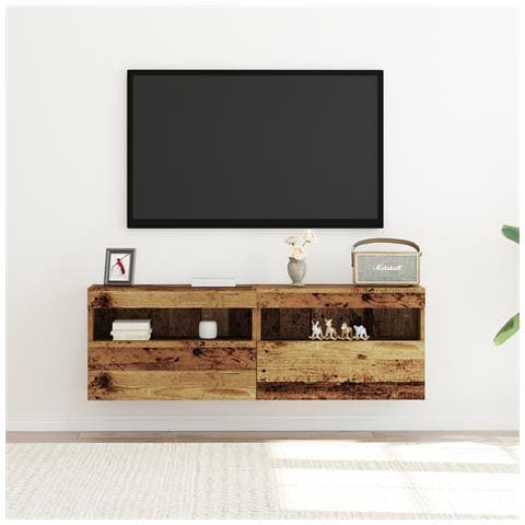 Armadi da muro per TV con luci LED 2 pezzi in legno antico 60x30x40 cm - Foto 9