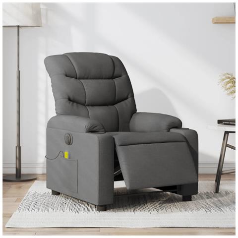 Poltrona Reclinabile Massaggio Elettrica Grigio Scuro Tessuto - Foto 2