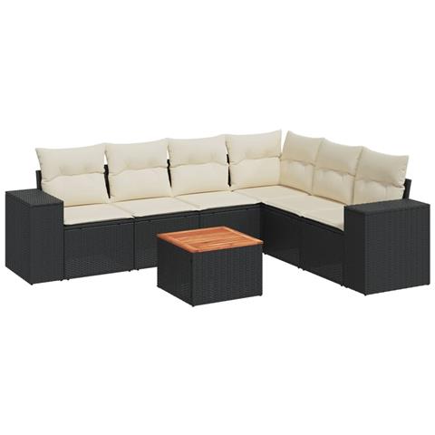 Set Divani da Giardino con Cuscini 7pz Nero Polyrattan - Foto 1