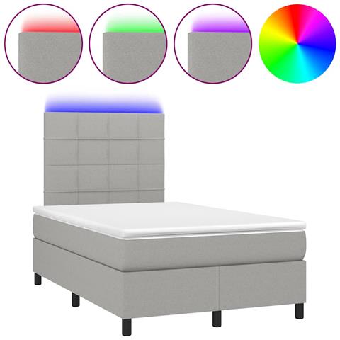 Letto a Molle Materasso e LED Grigio Chiaro 120x190 cm Tessuto - Foto 1