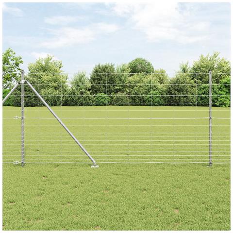 Recinzione per Campo  1.2x25 m Acciaio Galvanizzato, Pali per Recinzione  con Picchetto 13 pz Ø32 mm 140 cm Acciaio Galvanizzato - Foto 2