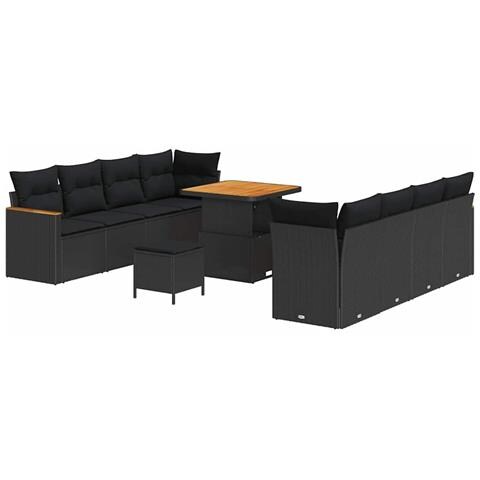 Set Divano da Giardino con cuscino 11 pcs Nero Poly Rattan - Foto 1