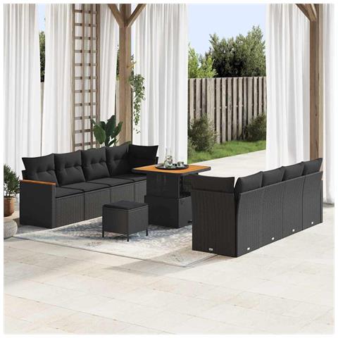 Set Divano da Giardino con cuscino 11 pcs Nero Poly Rattan - Foto 2