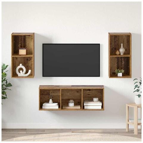 Set di mobili TV 3 pcs Legno vecchio 37 x 37 x 107 cm - Foto 2