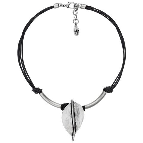 Girocollo Nero, Placcato Argento, Foglie Di Elfo - Foto 1