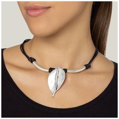 Girocollo Nero, Placcato Argento, Foglie Di Elfo - Foto 2