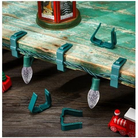 50 Pezzi Ganci Per Luci Natalizie, Clip In Plastica Per Grondaie, Supporti Per Luci Da Esterno Green - Foto 3