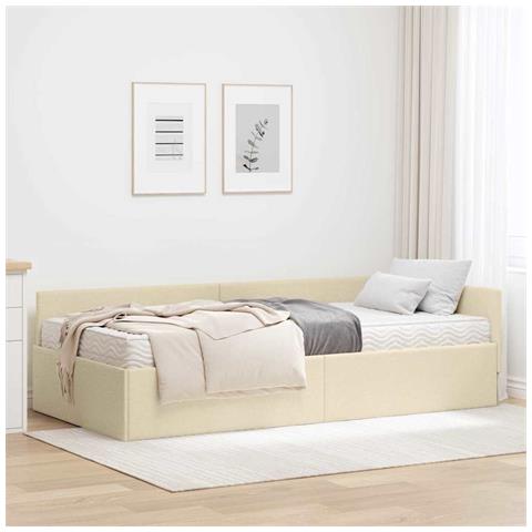 Struttura Letto Angolare con Materasso 2 pcs Crema Tessuto - Foto 2