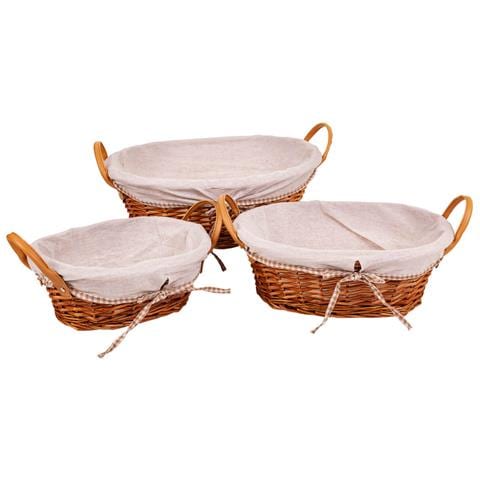 Set Di 3 Cestini In Vimini Foderati Marroni - Foto 1