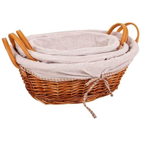 Set Di 3 Cestini In Vimini Foderati Marroni - Foto 2
