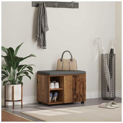 Panca per ingresso con cuscino Legno vecchio 60 x 38 x 46 cm - Foto 2