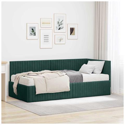 Struttura Letto Angolare con Materasso 2 pcs Verde Velluto - Foto 2
