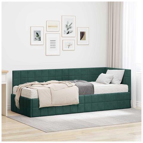 Struttura Letto Angolare con Materasso 2 pcs Verde Velluto - Foto 2