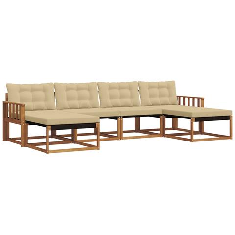 Set di divani da esterno con cuscino 6 pcs Naturale e Beige - Foto 1
