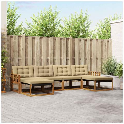 Set di divani da esterno con cuscino 6 pcs Naturale e Beige - Foto 2