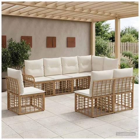 Set di divani da esterno 8 pcs Naturale e Bianco Crema - Foto 2